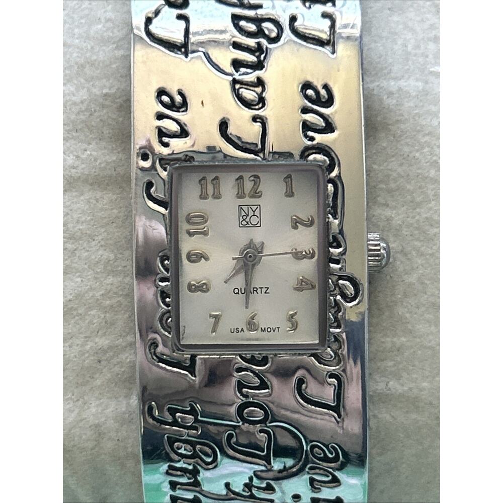 NY&C Live Laugh Love Silver Tone Women’s Cuff Watch